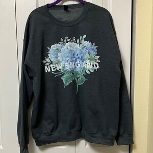 Gildan Charcoal Sweatshirt with Blue Floral Graphic